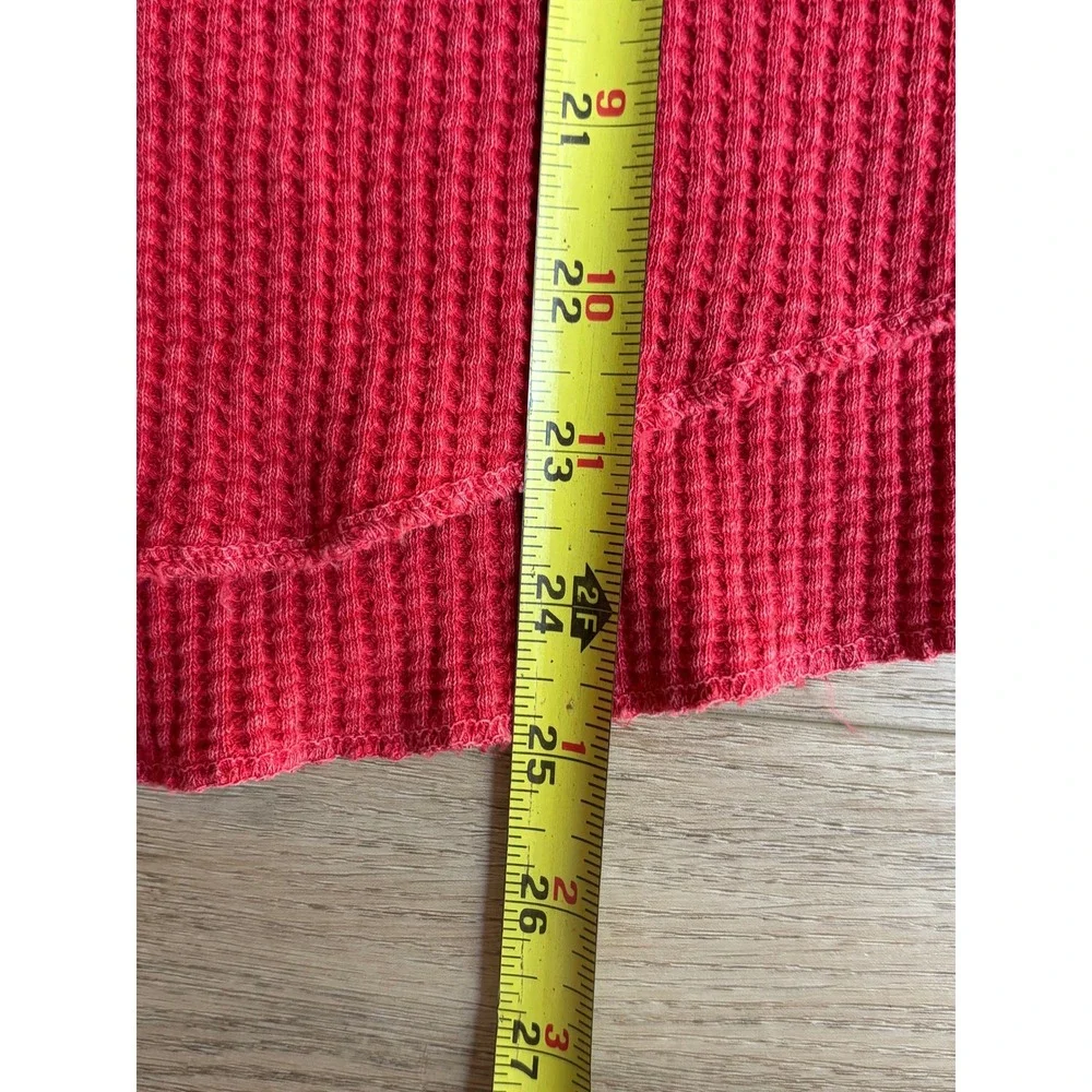 Free People FP One Rich Red Waffle Knit Thermal Mixed Media Top Long Sleeve XL